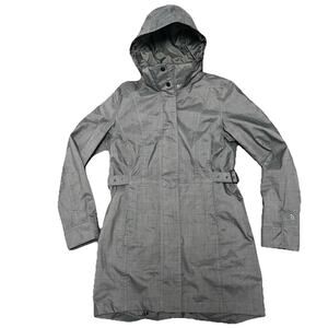 The North Face Womens Laney Zip Snap Hooded Rain Snow Jacket Trench Coat Gray S